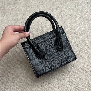 Elegant Mini Black Crocodile-Embossed Handbag